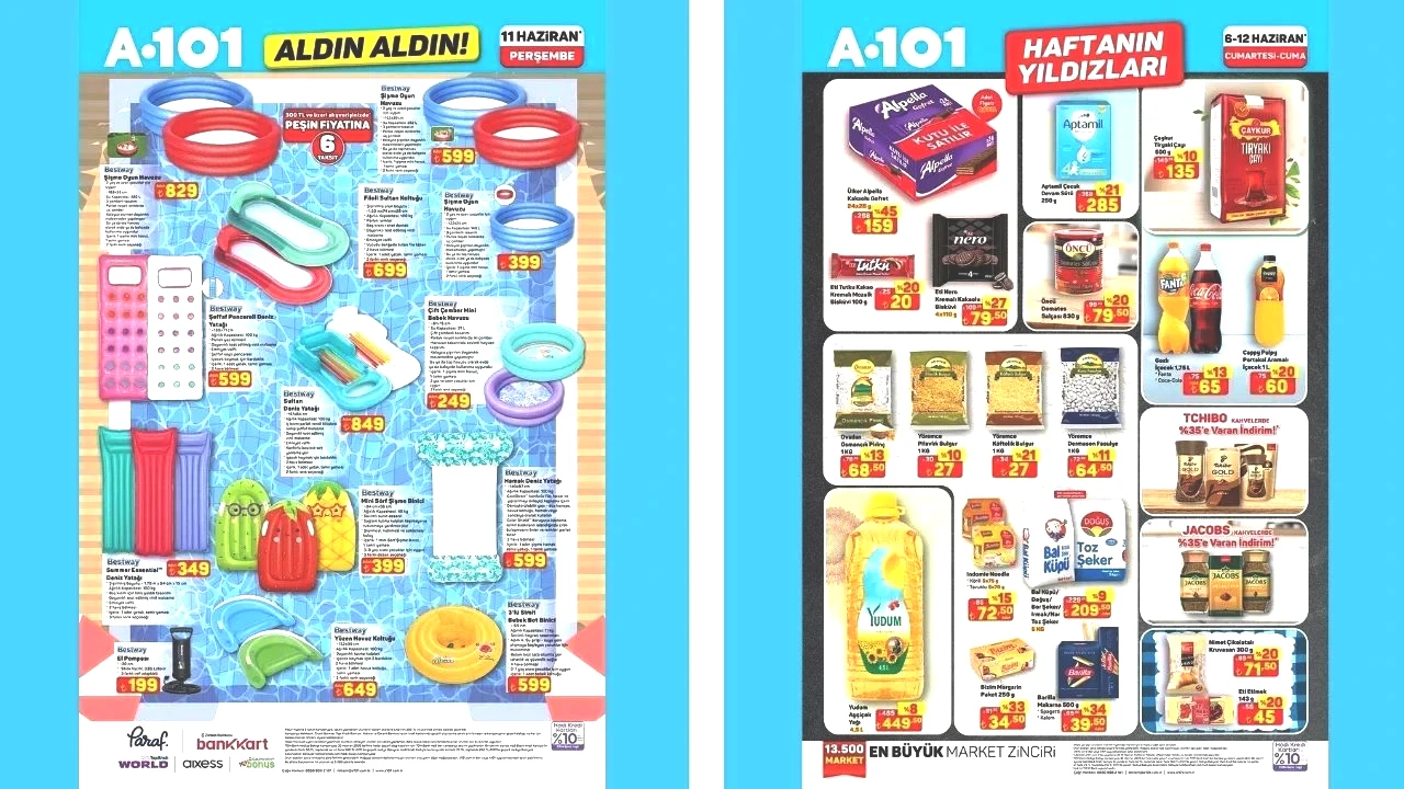 YAZLIK VE PLAJ ÜRÜNLERİ Çocuk yüzme ürünleri Deniz yatakları, simitler ve şişme havuzlar Bestway su parkı ve trambolin  TEMEL GIDA VE BAKLİYAT ÜRÜNLERİ  Temel ihtiyaç ürünleri de kampanya kapsamında raflara geldi.  Çaykur Tiryaki Çayı 500 g 135 TL Yudum Ayçiçek Yağı 4,5 L 449,50 TL Ovadan Osmancık Pirinç 1 KG 68,50 TL Dermason Fasulye 1 KG 64,50 TL Toz Şeker 5 KG (farklı markalar) 209,50 TL Bizim Margarin 250 g 34,50 TL